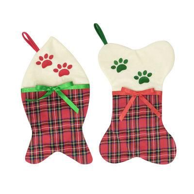 Christmas Eve Fish Bone Shape Gift Sock Decor Pet Paw Hanging Stocking