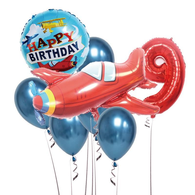 Happy Birthday Red Airplane Number Foil Balloon Wholesale Metallic Balloons