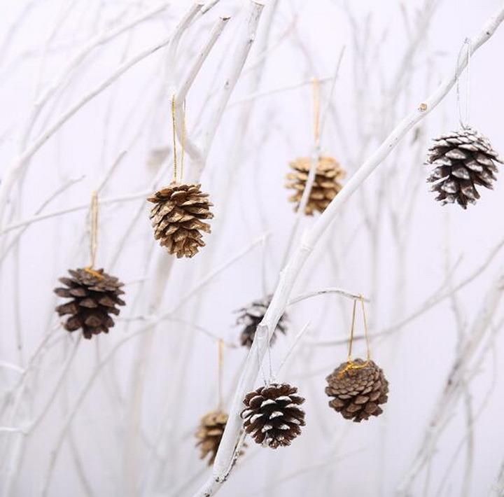 Christmas Tree Ornament Pendant Paint White Natural Pine Cones