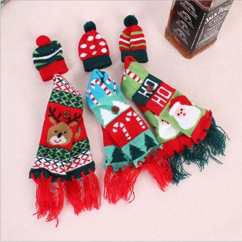 Christmas Home Table Decoration Scarf Hat Style Wine Bottle Cover