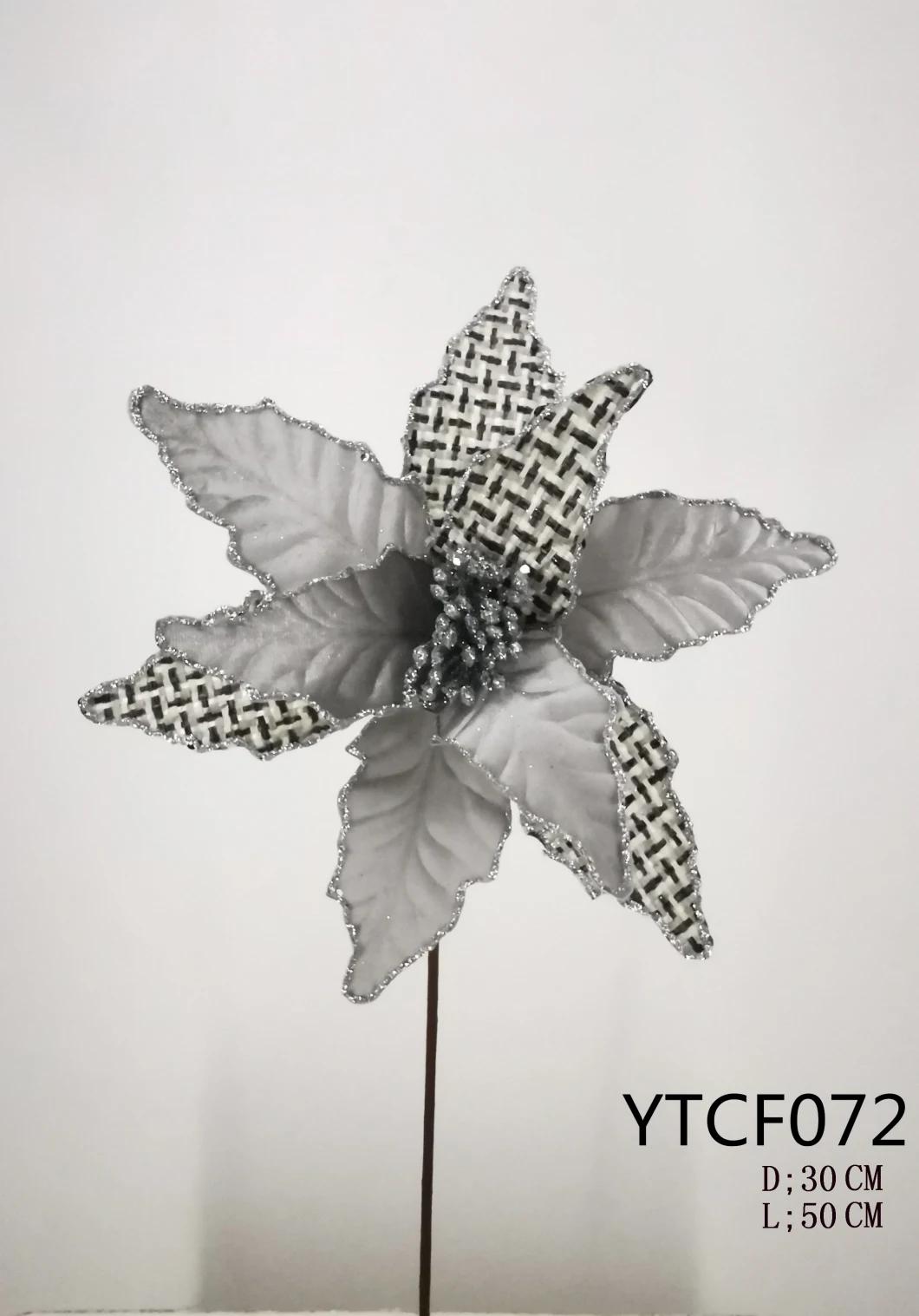 Ytcf072 Yating Poinsettia Flowers with Glitter and Sequins Artificial Floral Picks