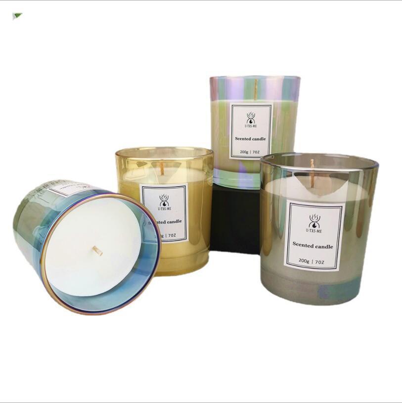 Vss Wholesale Iridescent Cylinder Glass Candles Jar with Soy Wax