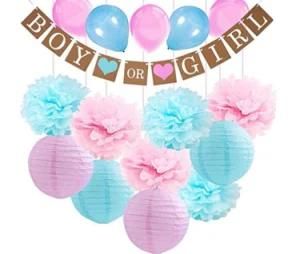 Umiss Paper POM Poms Lanterns Boy or Girl Banner Baby Shower Decoration
