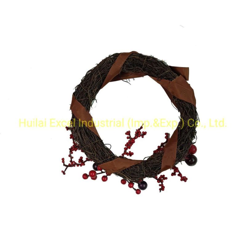 Artificial Wreath Rattan Red Berry Christmas Garland Circle Wreath Decoration