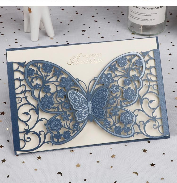 Fancy Butterfly Laser Cut Wedding Invitations Cards with Envelope