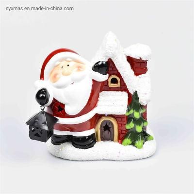 Export Ceramic Hand Painted All Ceramic Santa Decorations Gifts with LED Lights