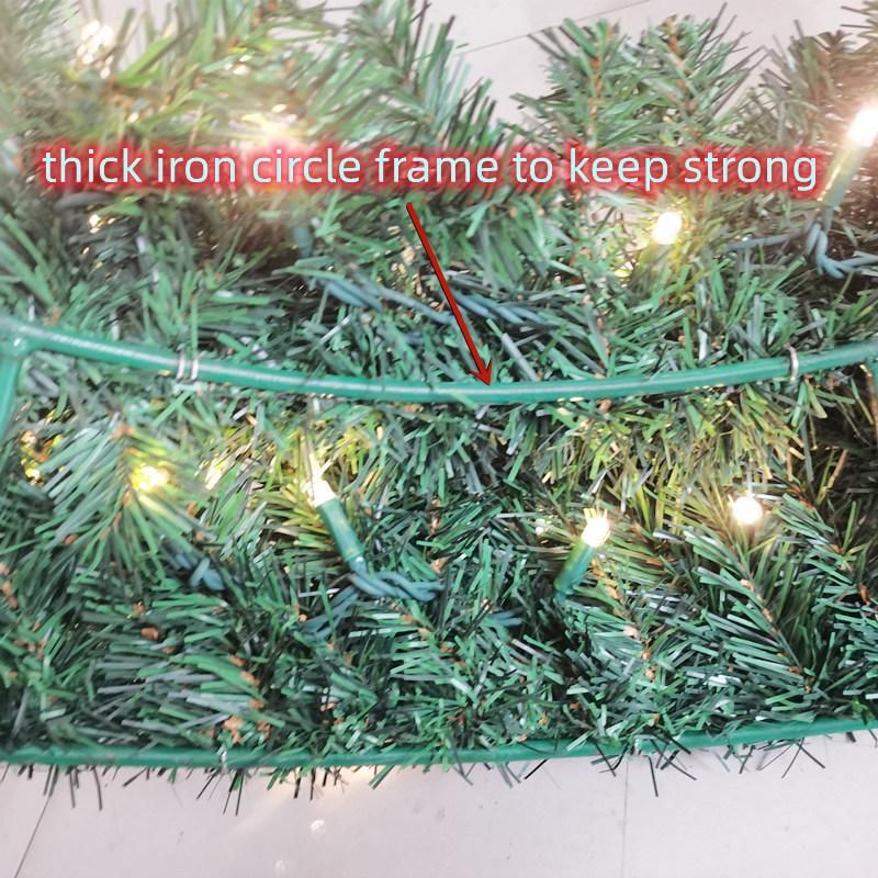 PVC Material 80cm, 100cm, 120cm X′mas Decoration Artificial Green Christmas Wreath with LED Light