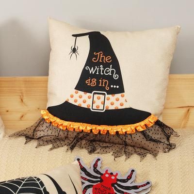 New on Amazon Halloween Decorations Hemp Imitation Decal Pillowcase Living Room Sofa Party Pillow