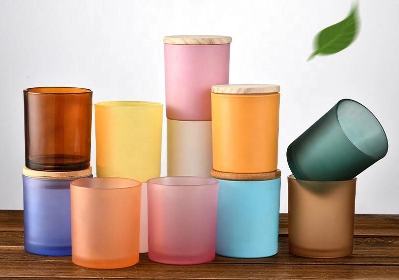 10oz 300ml Colorful Glass Candle Cup Jar with Bamboo Lid for Home DIY Candle Making