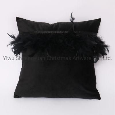 New Design Christmas Bolster Pillow with Feather for Holiday Wedding Party Home Decoration Hook Ornament Craft Gifts