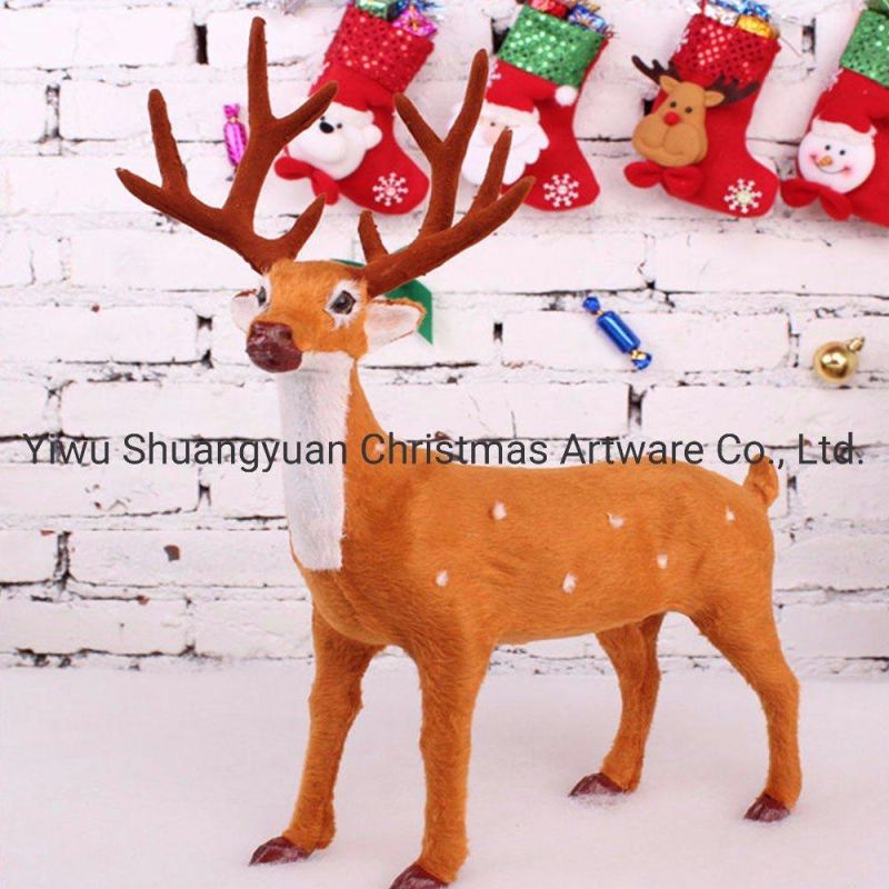 Lying Christmas Reindeer Simulation Elk Deer Standing Doll with Antler Plush Plastic Simulated Xmas Elk Christmas Decorations