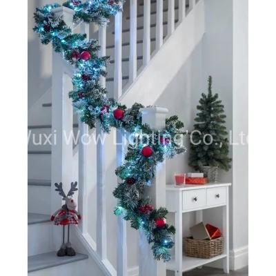 Frosted Decorated Garland Illuminated with 40 Cool White LED Lights