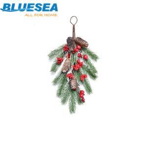 Wall Hanging Wreath 45cm Wall Hanging Upside Down Tree PE Stained with White Pine Cones