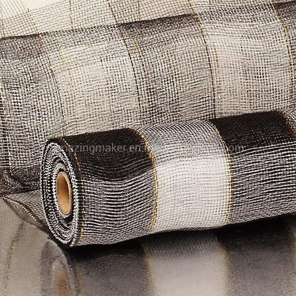 Wide Spaced Double Metallic Stripe Bi-Colored 21′′ Wedding Deco Mesh