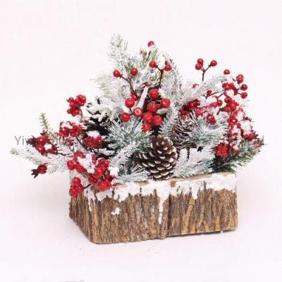 25cm PE Artificial Christmas Deco Tree with Flower Leaf Pinecone Snow Red Berry