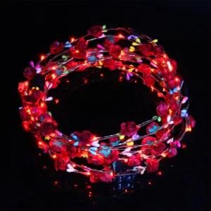 LED Flashing Tiara Rattan Colorful Boho Flowers Hairband Hawaii Lei Headwear Glowing Head Wreaths Girls Women Party Decoration Headbands