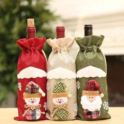 2021 Linen Christmas Red Wine Bottle Cover