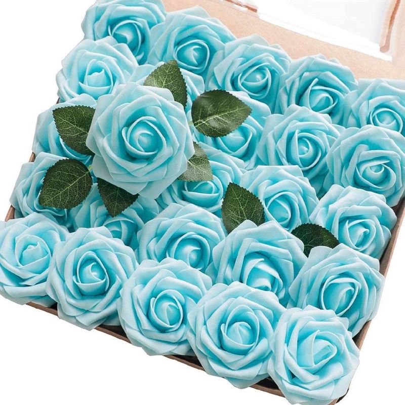 25PCS Artificial Roses Flowers Realistic Roses Flower Heads Real Looking Foam Rose with PE Stem for DIY Wedding Bouquets Bridal Shower Party Valentine Day Home