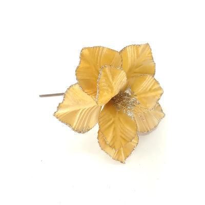 Professional Smudge Petal Poinsettia with Glitter Decorated Bendable Stem for Party Celebration Indoor Decor