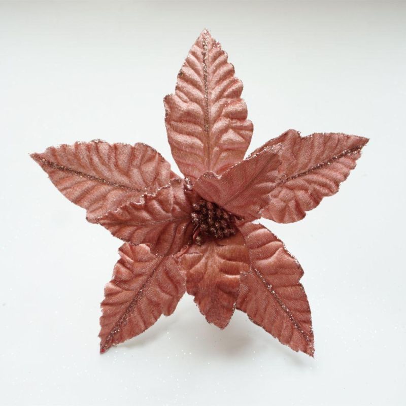 Pink Custom Poinsettia Artificial Flowers Stem Christmas Floral Picks Wholesale