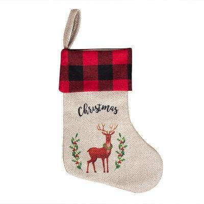 2020 Christmas Stocking Gift Bag Christmas Decoration Linen Christmas Stocking Christmas Pendant Gift Amazon Hot Sale