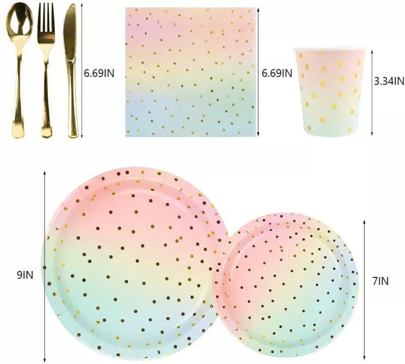 Top Sponsor Listing Sets Party Classic Hot Gold Color Red Round Dots Eco-Friendly Paper Disposable Plate Cup Napkins Dinnerware Sets at Any Event or Part