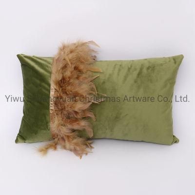 New Design Christmas Bolster Pillow with Feather for Holiday Wedding Party Home Decoration Hook Ornament Craft Gifts