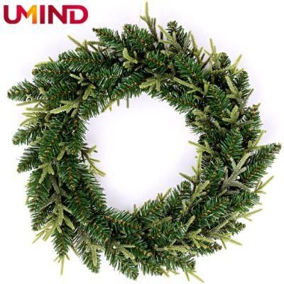 Yh1973 Outdoor Luxury Xmas Green Artificial Flowers Wreaths 50cm Wholesale Pre Lit Christmas Wreath