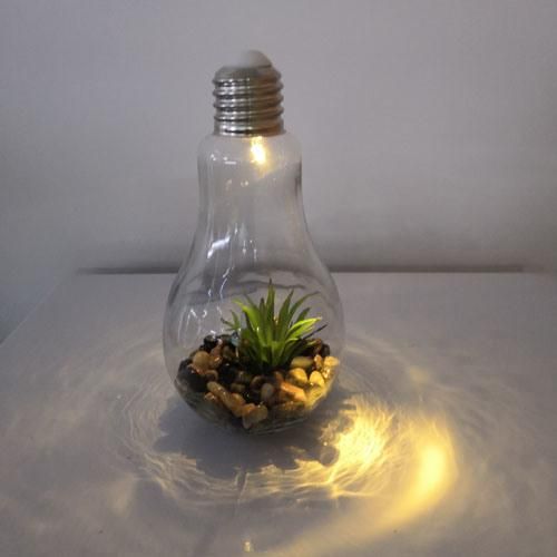 Lp3052 Garden Glass Light with Microlandscape, Decorated with Pebbles and Plants in Yellow Light