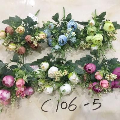 Wholesale Silk Rose Flower Bush Wedding Decorative Flannel Artificial Flower