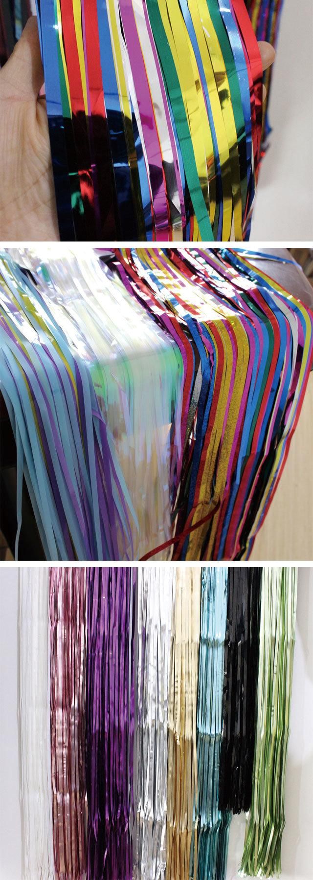 Black Orange Color Foil Curtain Shiny Metallic Tinsel Curtain All Hallows Day Party Decorstionhalloween Decoration Foil Fringe Curtains Photo Backdrop