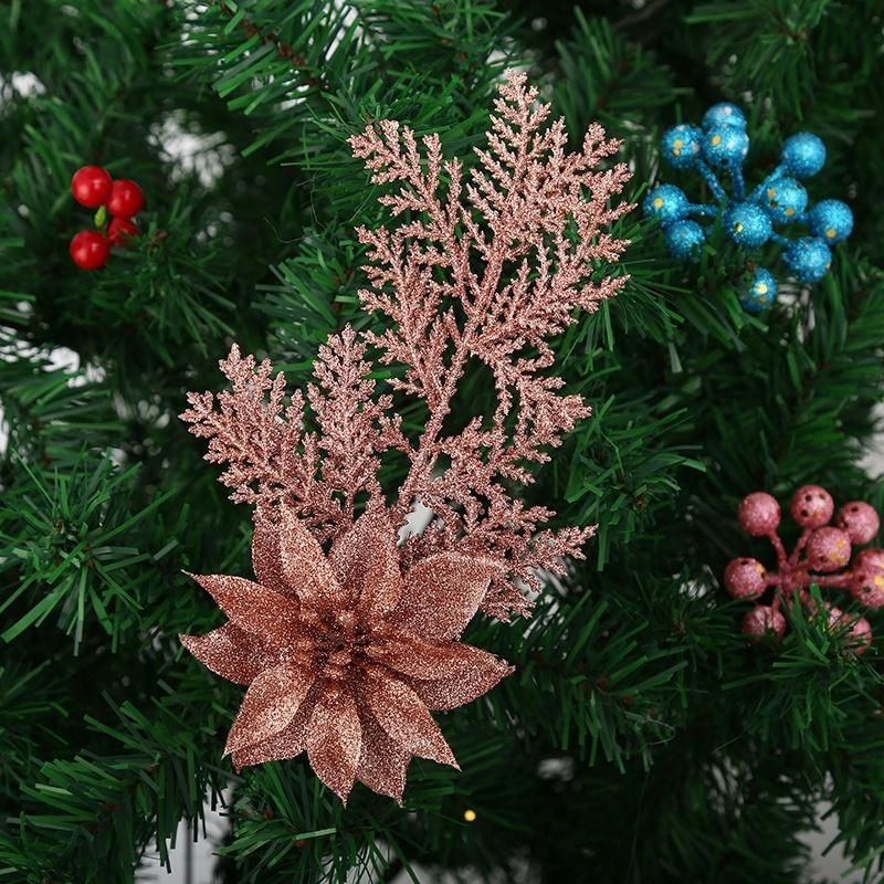 Glitter Pick with Poinsettia Flowers for Christmas Tree Ornaments