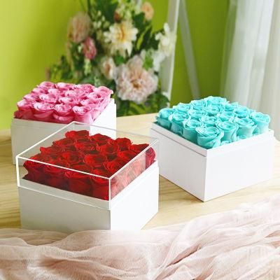 Eternal Rose- Preserved Flower Rose Handmade Fresh Flower Rose with Acrylic Box for Valentine&prime;s Day Mother&prime;s Day Christmas Anniversary