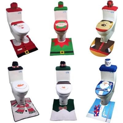Fancy 3 PCS Christmas Decorations Happy Santa Toilet Seat Cover with Rug