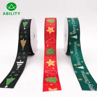 Wedding and Gift Packing Printing Christmas Grosgrain Ribbon Tape