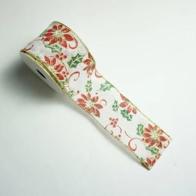 Custom Printed Wired Christmas Craft Satin Ribbon Wholesale