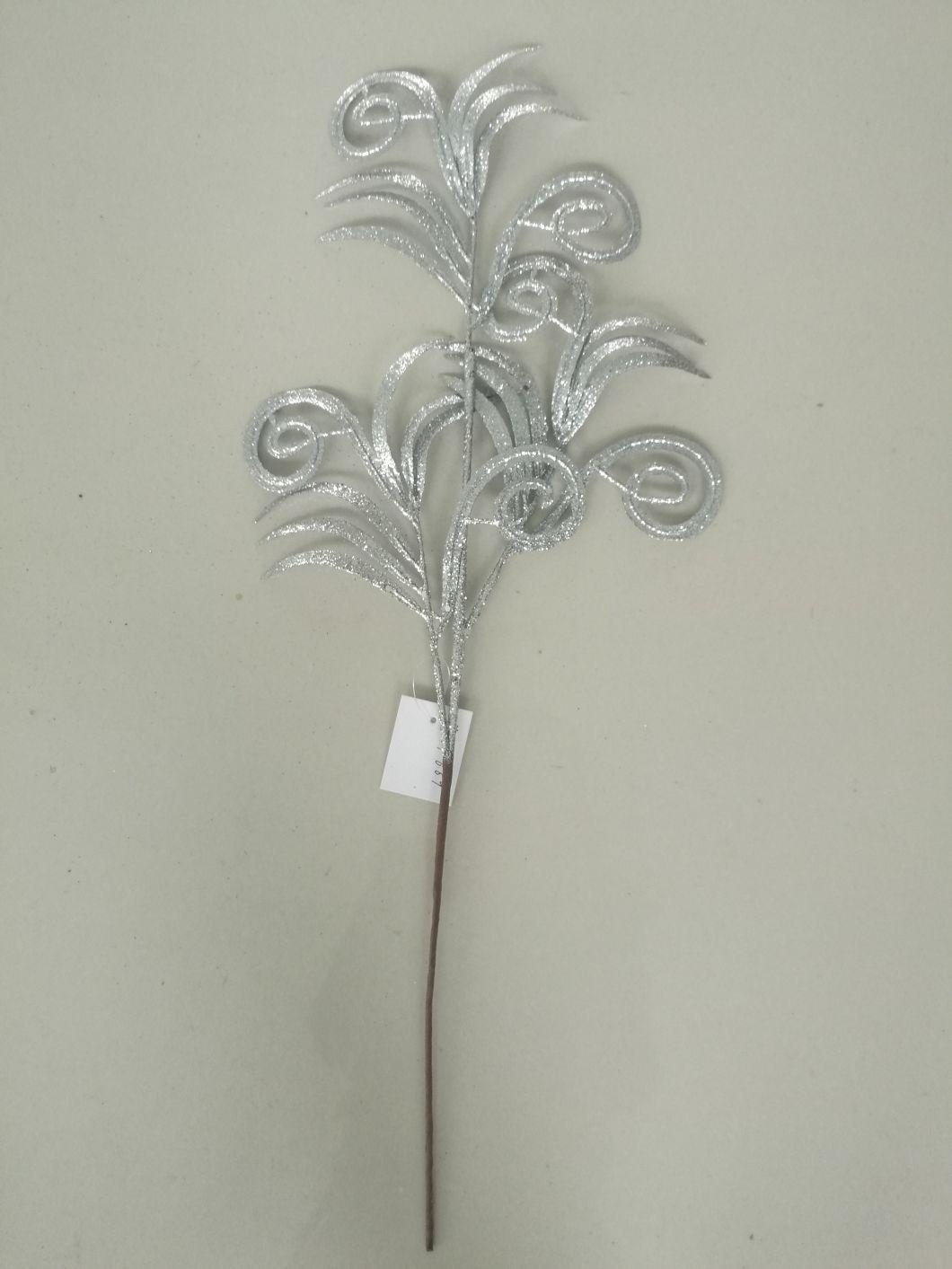 Glitter Flower Plastic Twig Pick with Flowers for Christmas Decoration