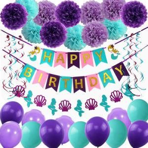 Mermaid Theme Dvetail Banner Paper Flower Ball Balloon Party Decorations
