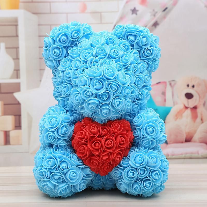 Sn-C003 High Quality Rose Bears with Gift Box Foam Rose Teady Bear with Heart Artificial Flower Rose Bears 40cm