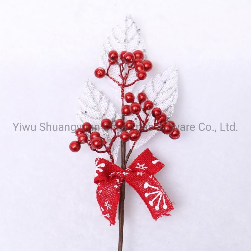 40cm Plastic Artificial Christmas Branch Decoration with Flower Leaf Pinecone Snow Red Berry