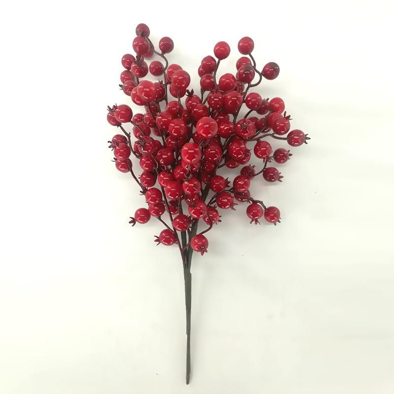 High Quality Artificial Christmas Glitters Pine and Berry Fruits Branch Red Berries Picks for Xmas Decoration