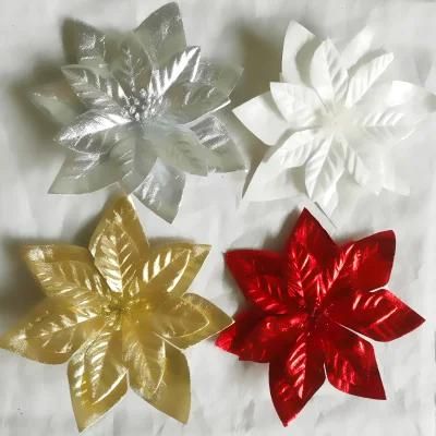 Hot Selling Red Artificial Simulation Christmas Flowers for Decoration Xmas Ornaments