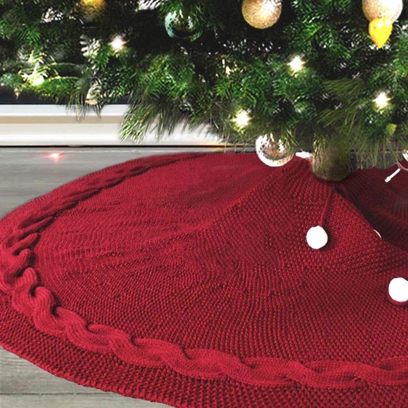 Christmas Tree Skirt, 48 Inch White Knitted Rustic Xmas Tree Skirt for Christmas Decorations Holiday Party Ornaments, Indoor and Outdoor