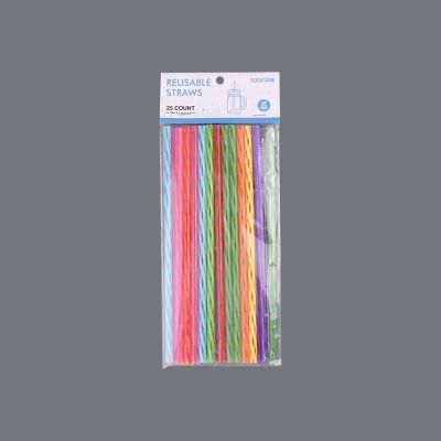 Party Decoration Plastic Tube Striped Hard Straight Straw