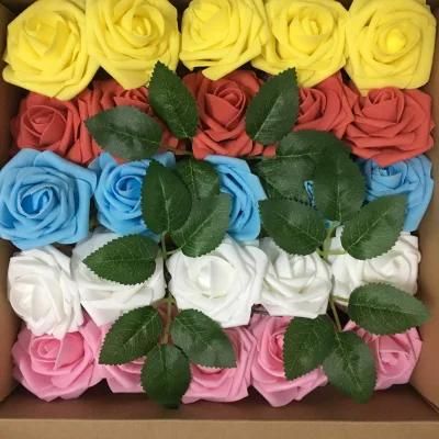 Amazon Top Sale Natural Artificial Flower Valentine&prime;s Day Wedding Gift 25PCS Each Box Stem Foam Rose Flower with Box