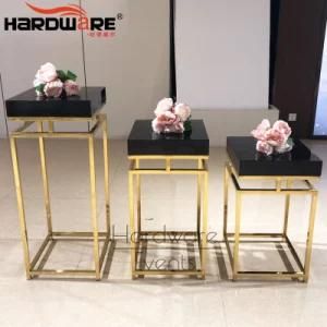 Elegant Design Marble Top Gold Stainless Steel Flower and Cake Pillar