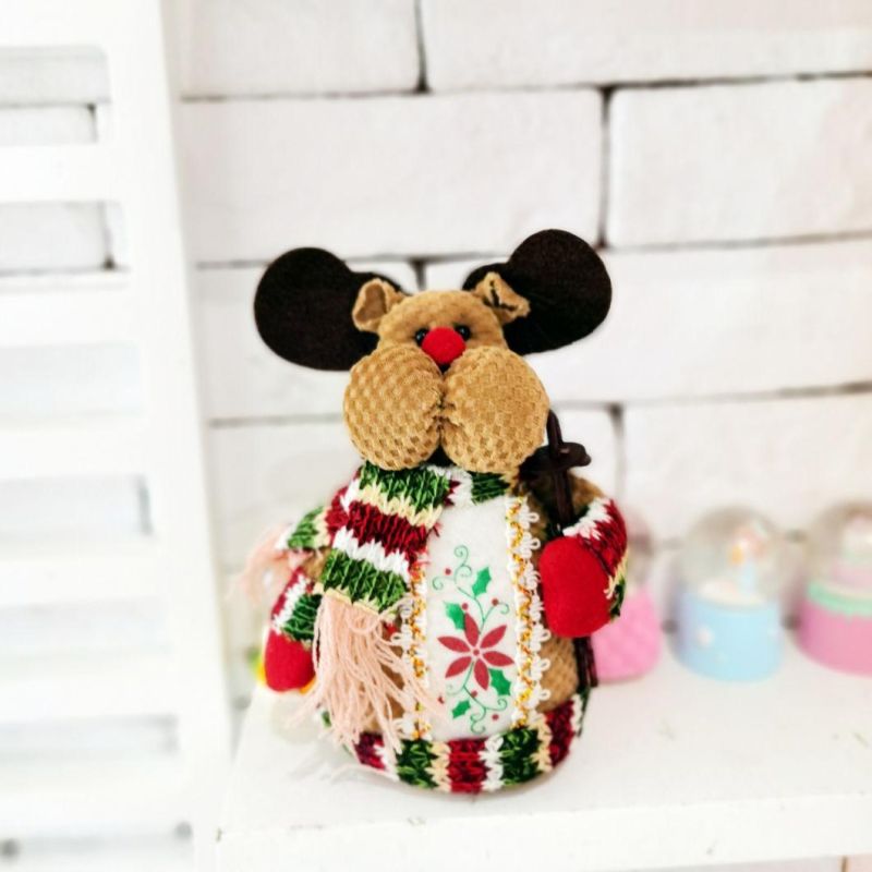 Christmas Decoration Desktop Ornaments Sitting Snowman Wooden Beads Long Legs Cloth Doll Santa Claus Doll