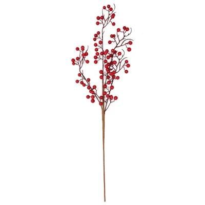 High Quality Wholesale Artificial Christmas Glitters Cotton Branch with Red Berry Picks for Xmas Ornament