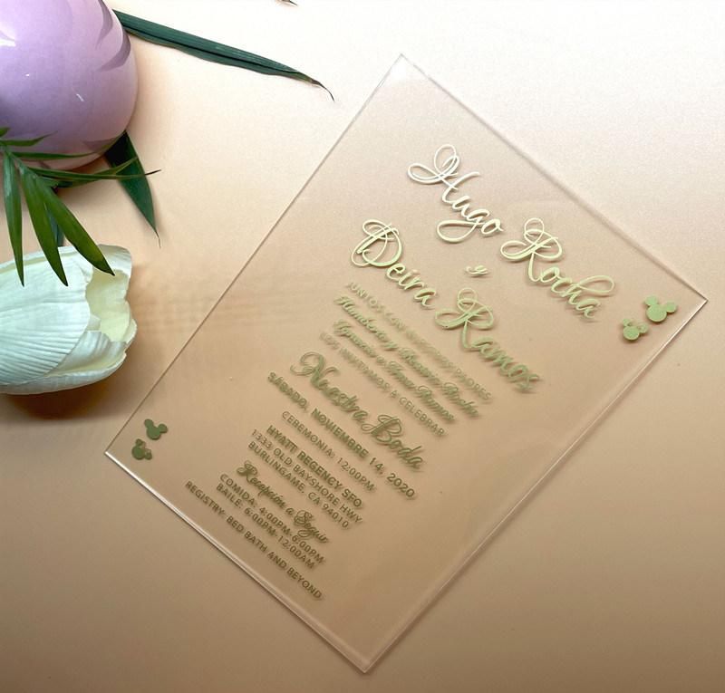 Personality Designs Acrylic Laser Cutting Gold Printing Wedding Invitation Card