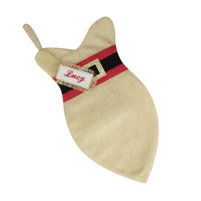 Custom Burlap Blank Fish Bone Shape Pet Gifts Decoration Christmas Stocking for Embroidery